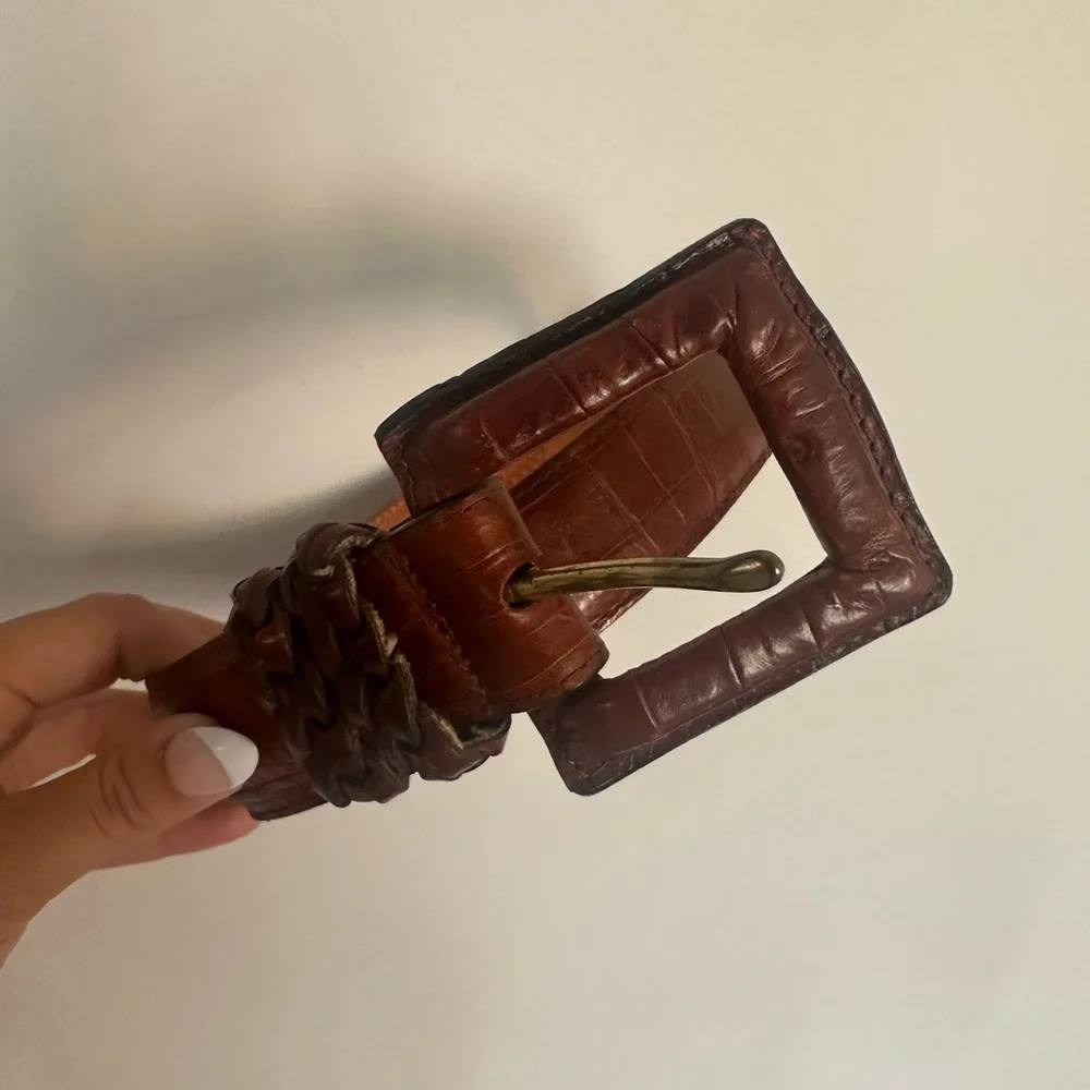 Brighton Brown Leather Croc-Embossed Belt 31” – GUC